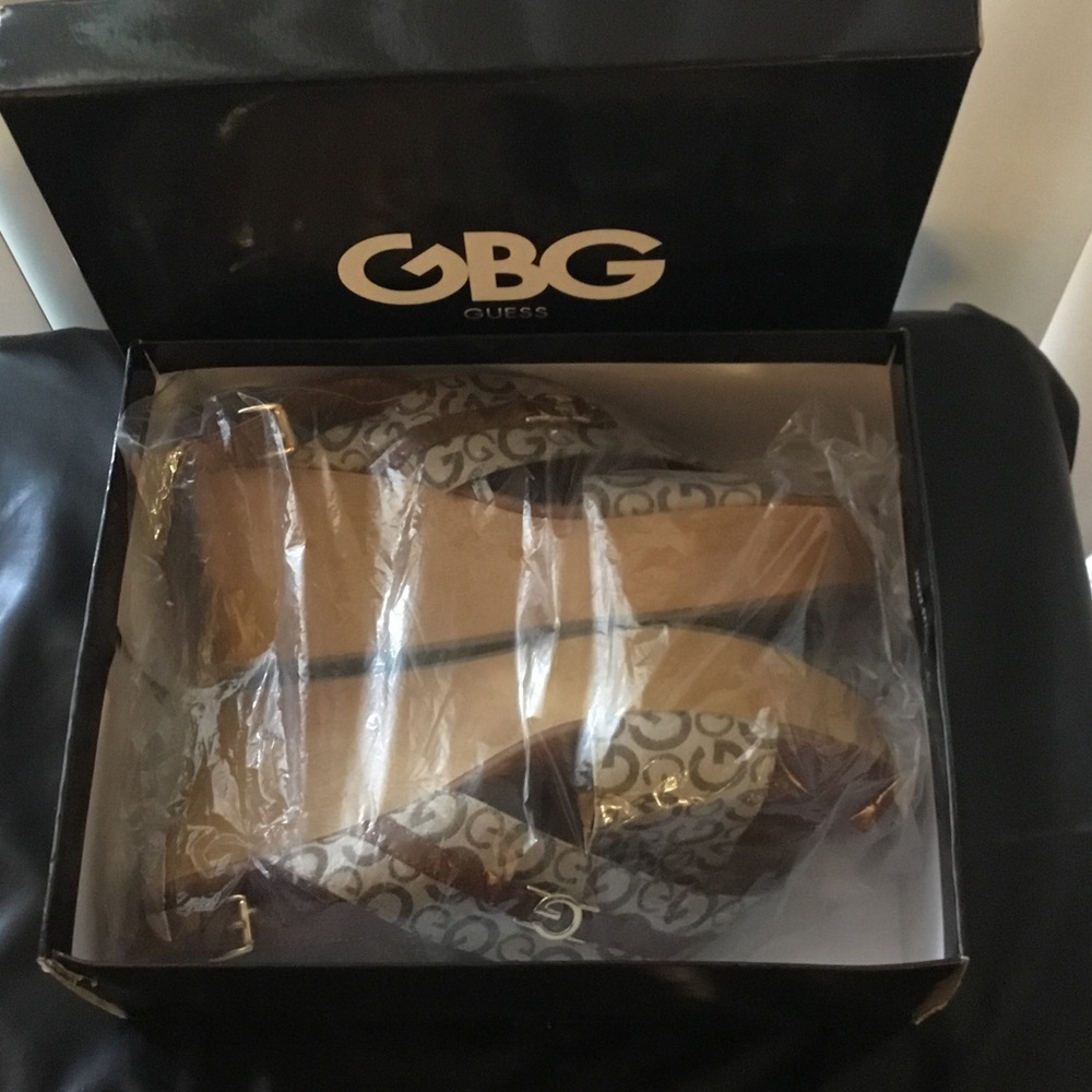 Guess GBG Tan and Brown Wedge Sandals